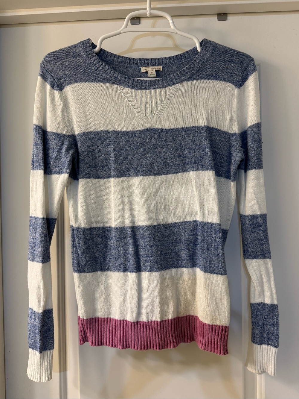 Striped Crewneck Sweater in Blue, White & Pink